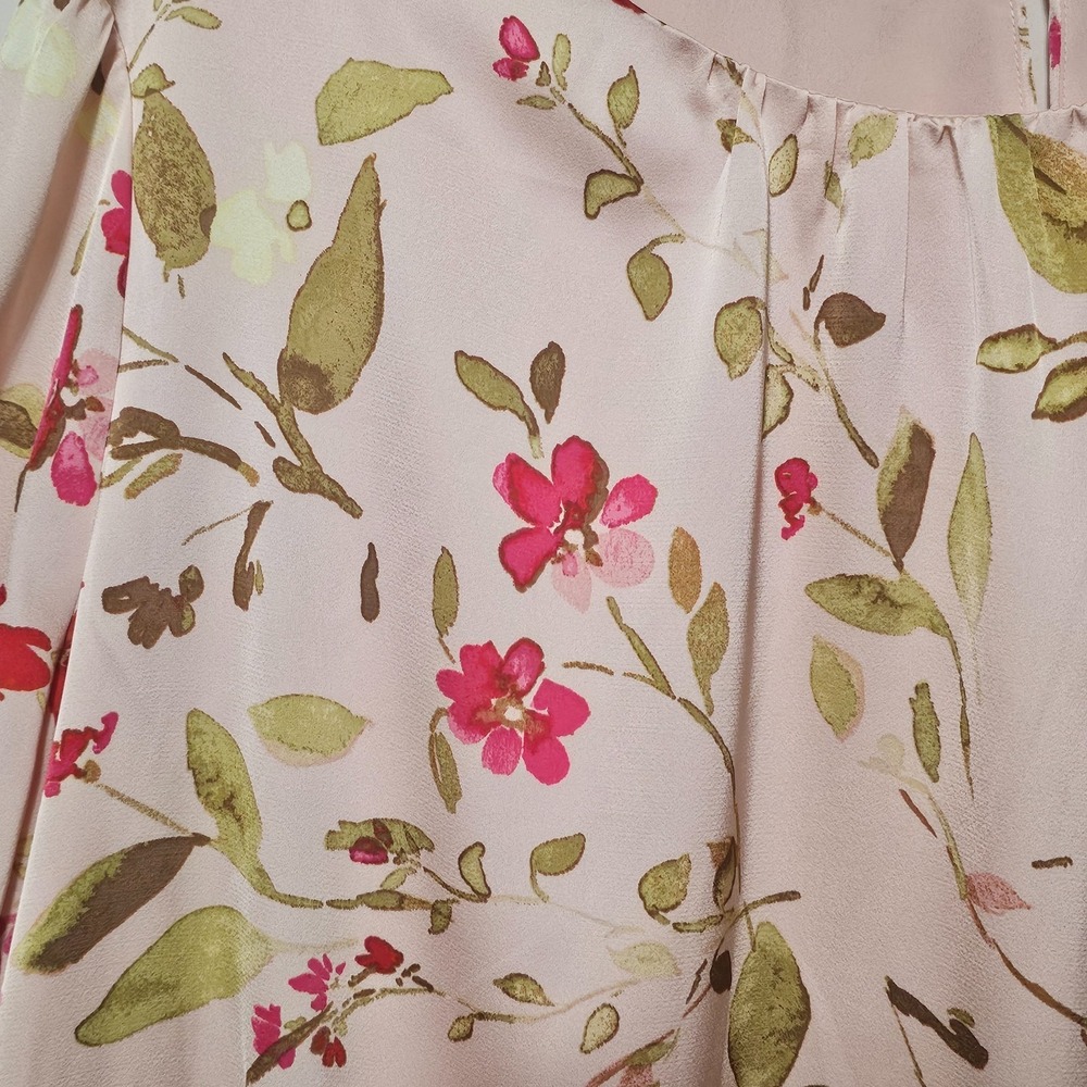 CeCe Womens Top‎ Blouse 3X Peach Pink Green Floral Multicolor Round Neck  0681 - Picture 2 of 12
